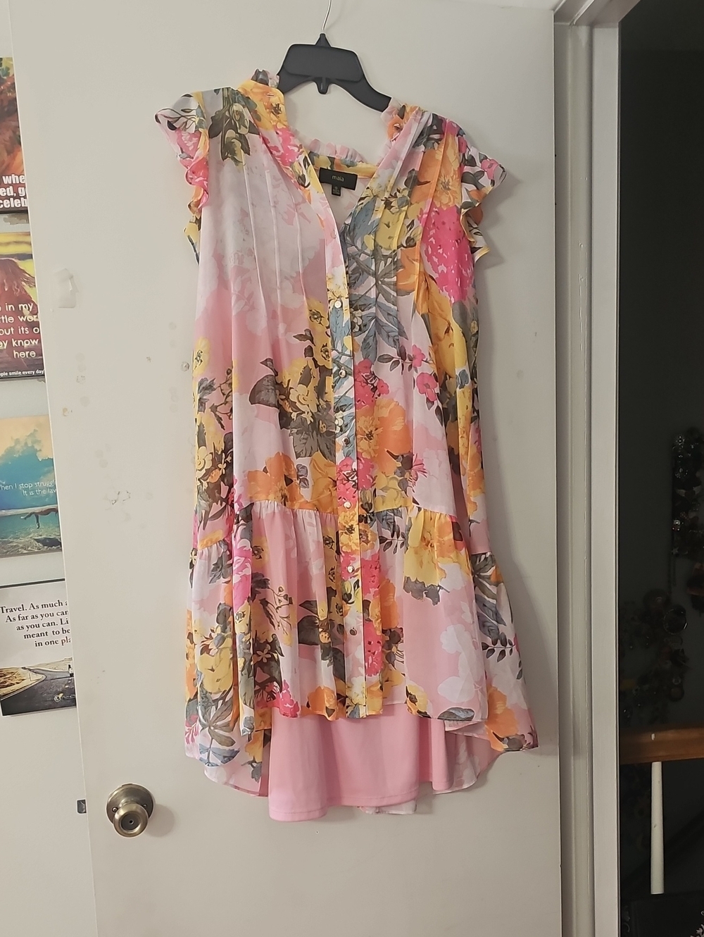Floral Ruffle Tiered Pink & Yellow Women’s Dress
